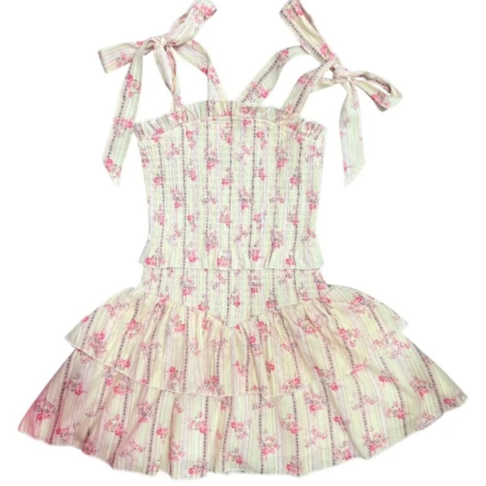 KatieJ NYC Tween Light Pink Floral Stripe Emerson Dress Size XL